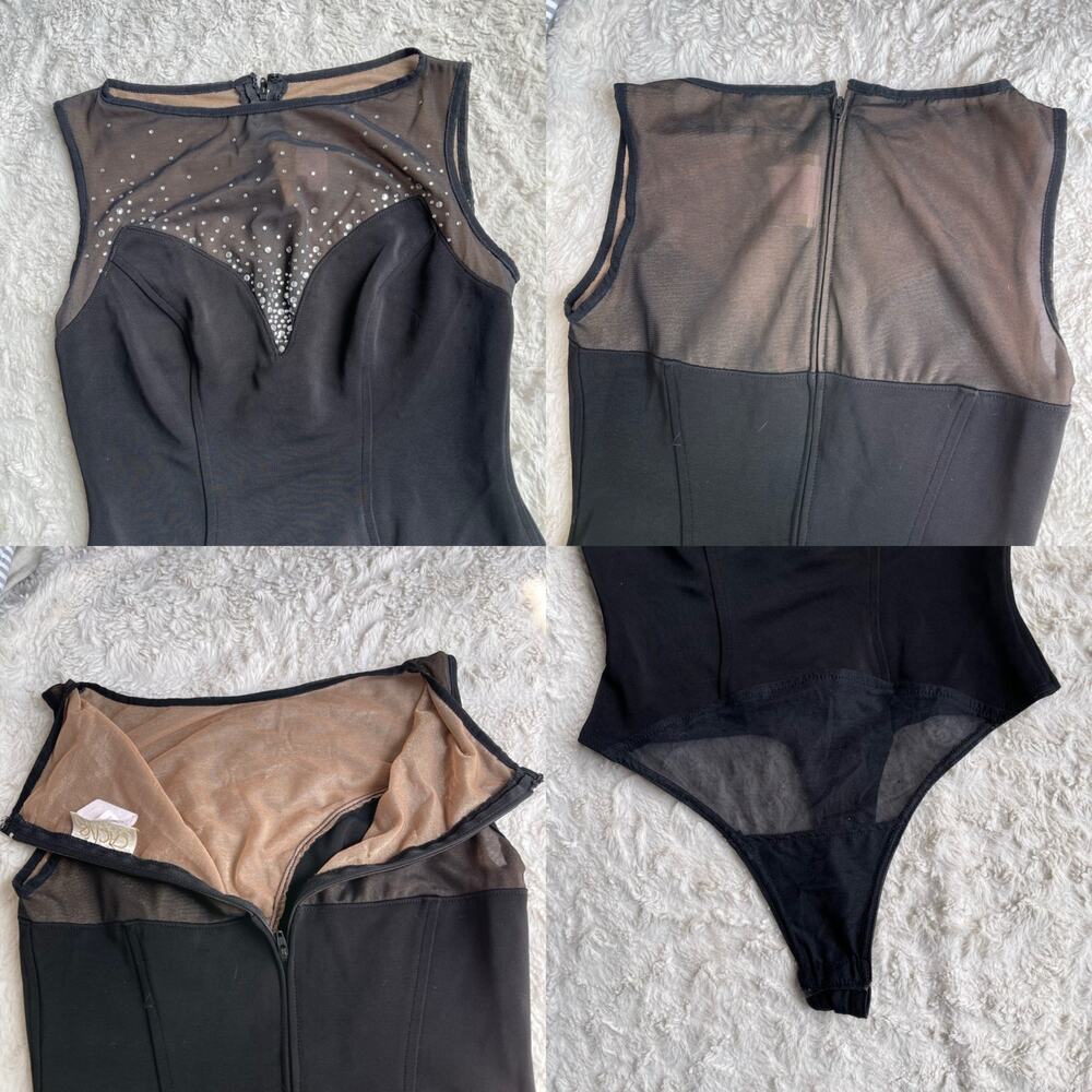 Cache vintage rhinestone bodysuit sleeveless illusion sweetheart Tadashi 90s S - Picture 7 of 17